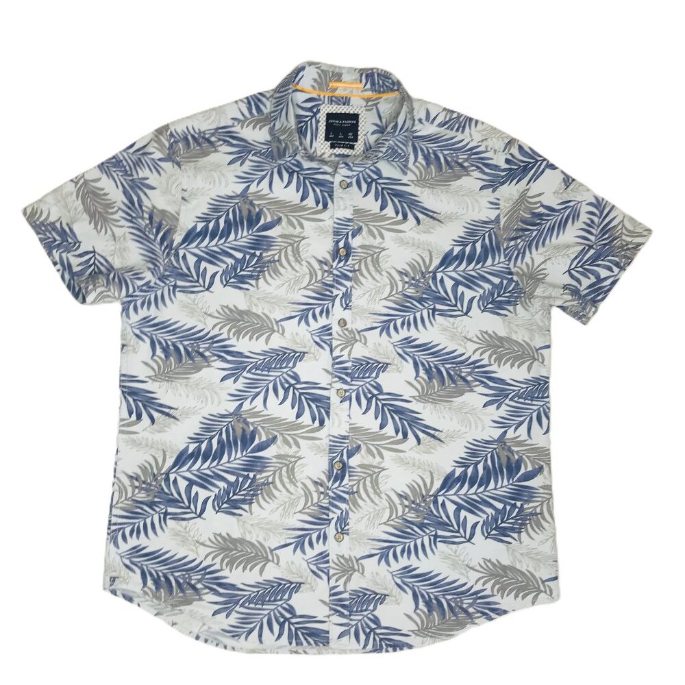 DENIM & FLOWER Ricky Singh Men's SS Cotton Hawaiian Leaf Shirt Sz L - Slim Fit